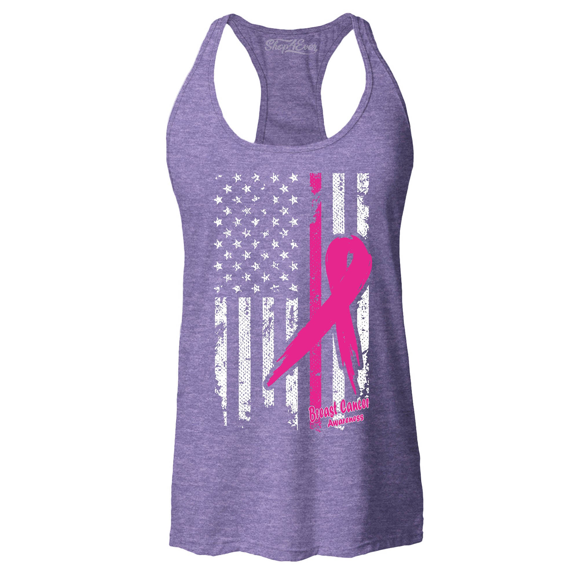 Pink Breast Cancer Ribbon American Flag Women's Racerback Tank Top Slim Fit