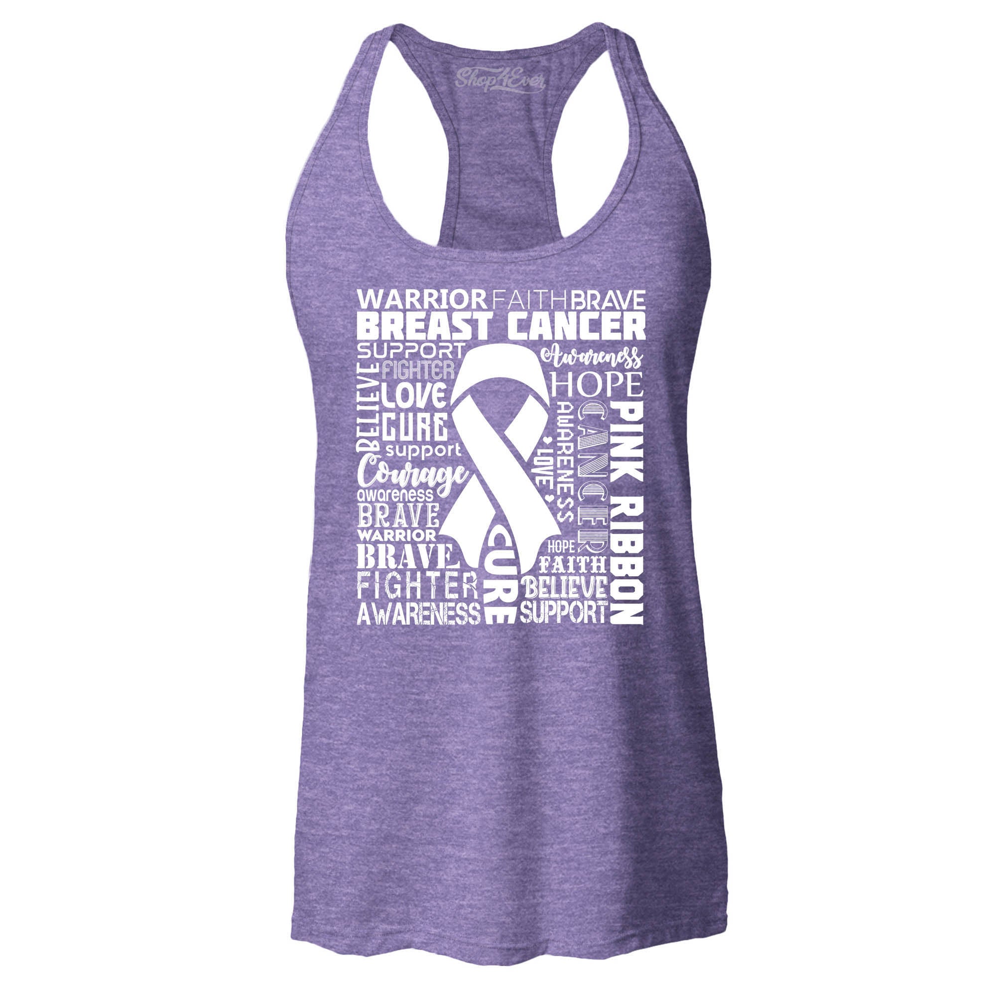 Breast Cancer Awareness White Ribbon Word Cloud Women's Racerback Tank Top Slim Fit
