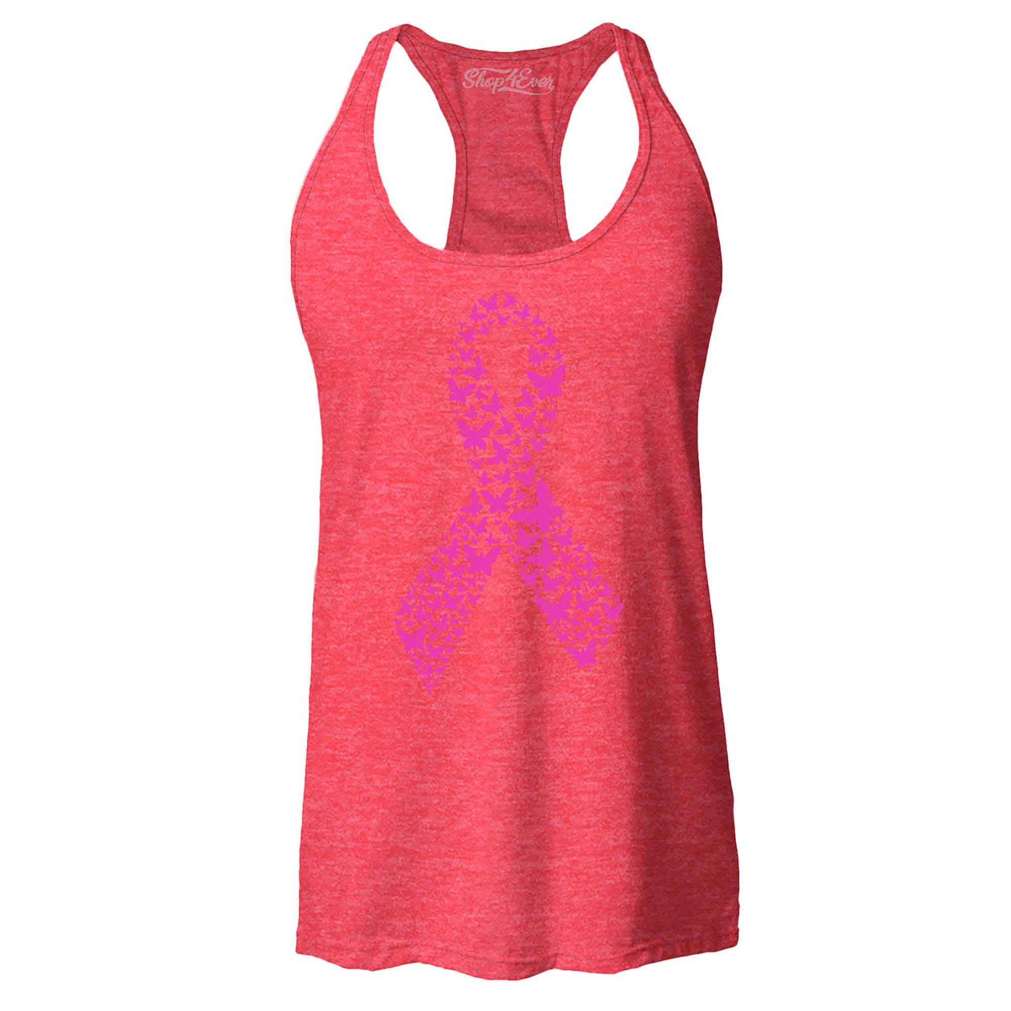 Pink Butterfly Ribbon Breast Cancer Awareness Women's Racerback Tank Top Slim Fit