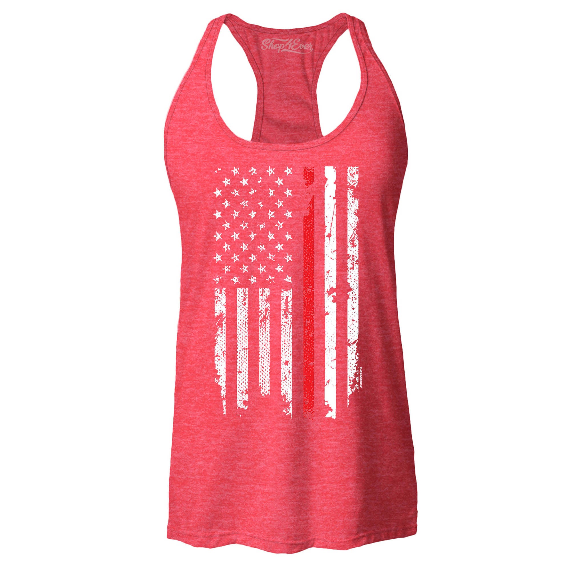 Firefighter American Flag Red Line Stripe USA Women's Racerback Tank Top 4th of July Tank Tops