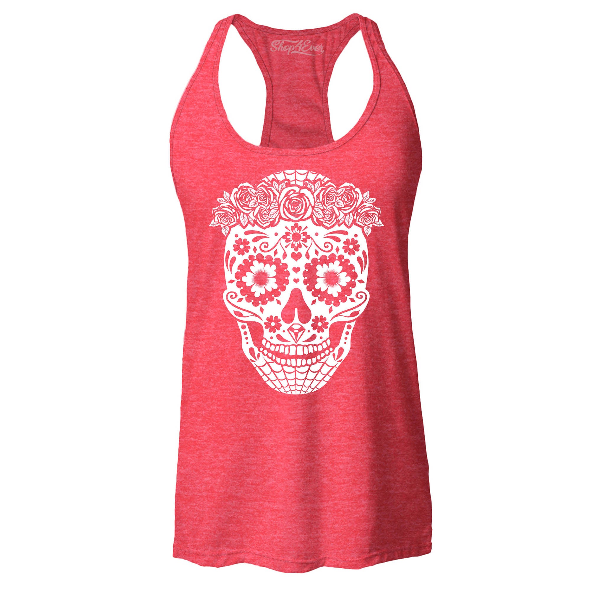 Floral Day of The Dead Girl Skull Women's Racerback Tank Top Slim Fit
