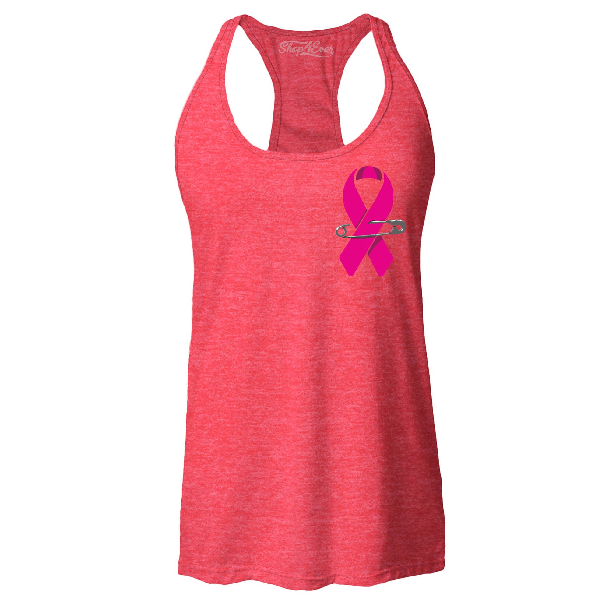 Pink Ribbon Pin Breast Cancer Awareness Women's Racerback Tank Top Slim Fit