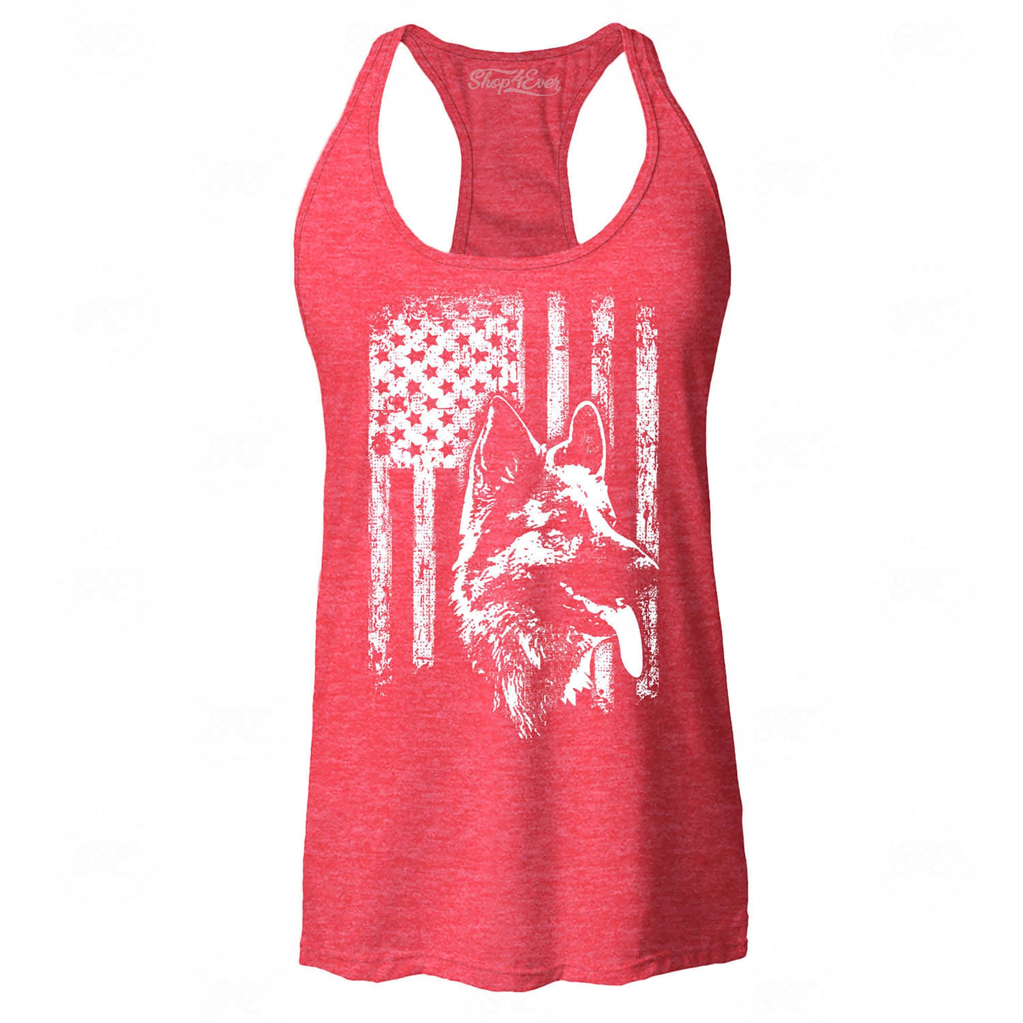 German Shepherd American Flag Women's Racerback Tank Top Slim Fit