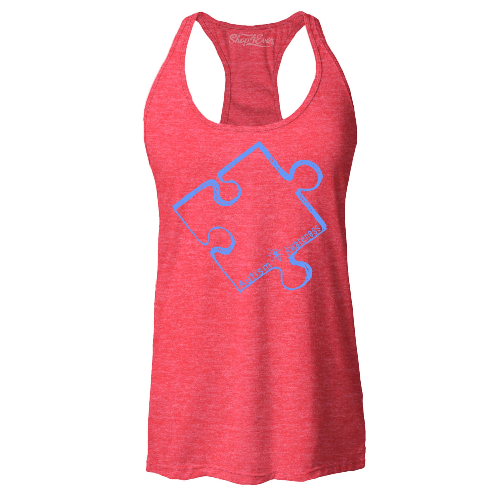 Blue Puzzle Piece Women's Racerback Tank Top Autism Awareness Tank Tops