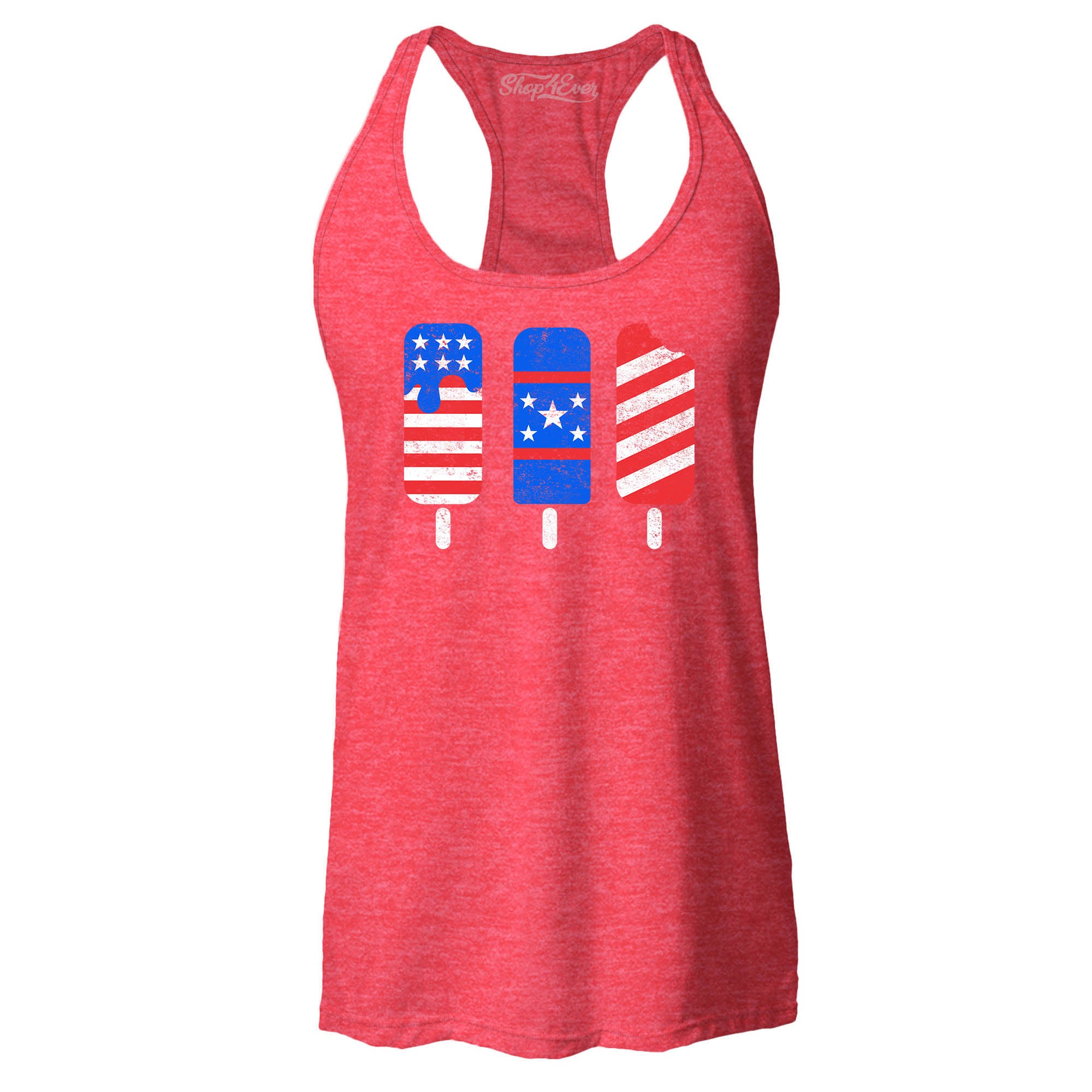 Patriotic Popsicles Ice Cream 4th of July Women's Racerback Tank Top Slim Fit