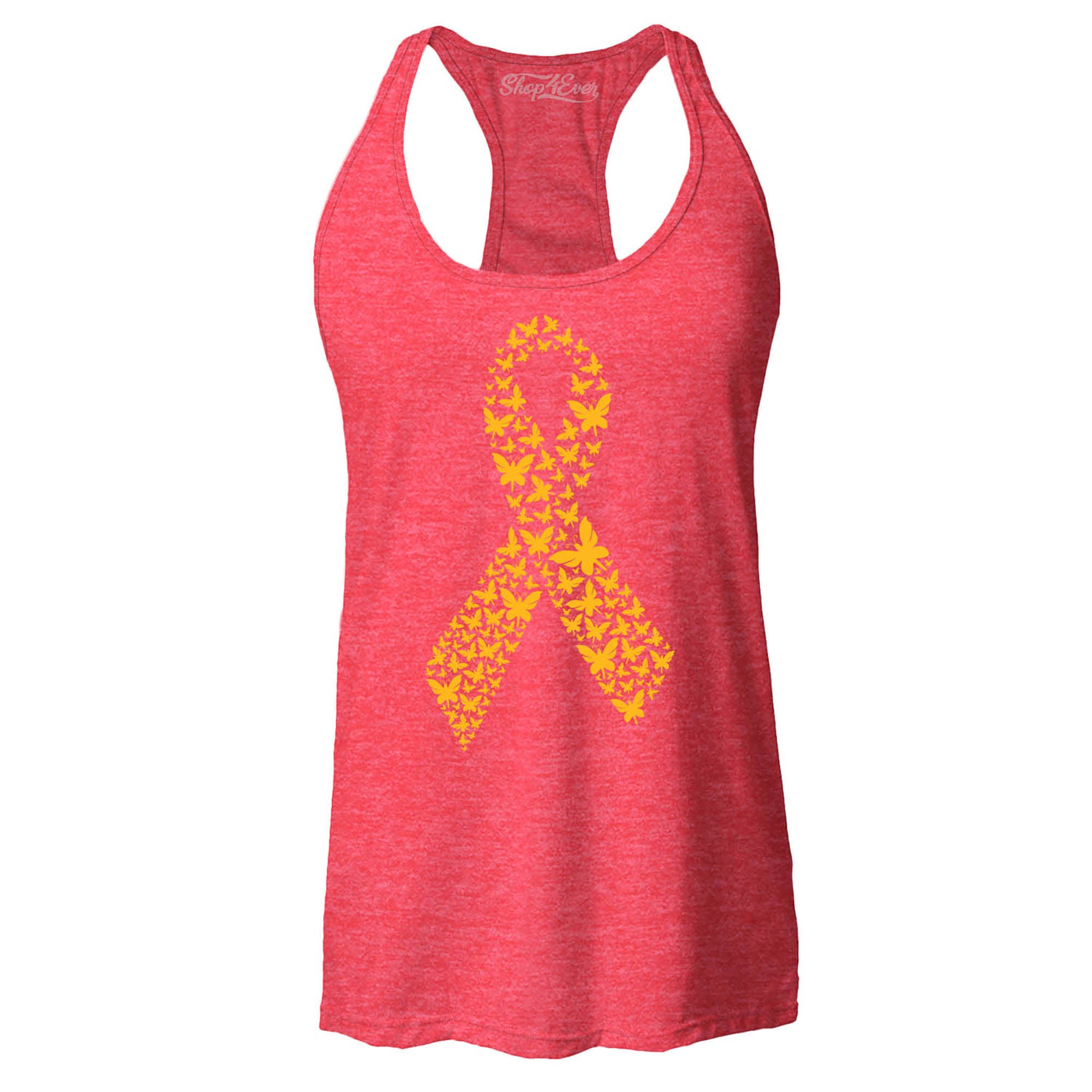 Gold Butterfly Ribbon Childhood Cancer Awareness Women's Racerback Tank Top Slim Fit