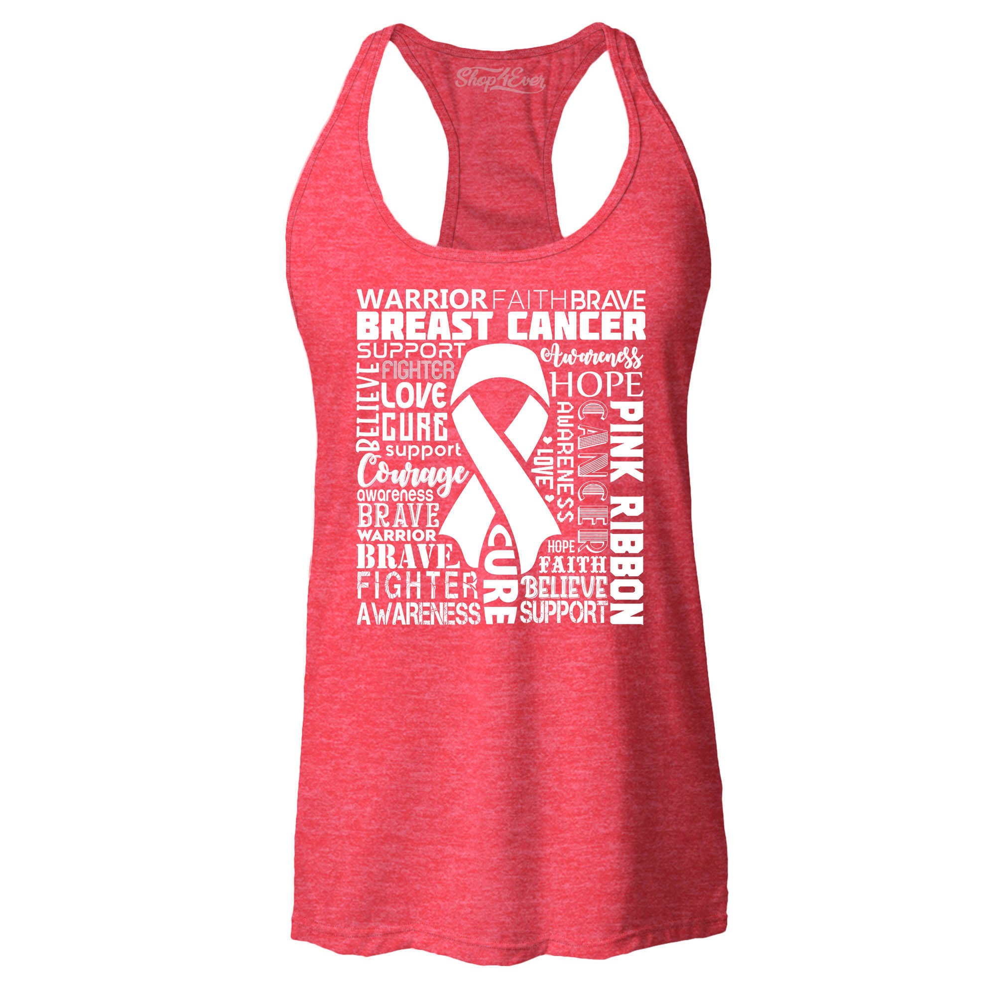 Breast Cancer Awareness White Ribbon Word Cloud Women's Racerback Tank Top Slim Fit