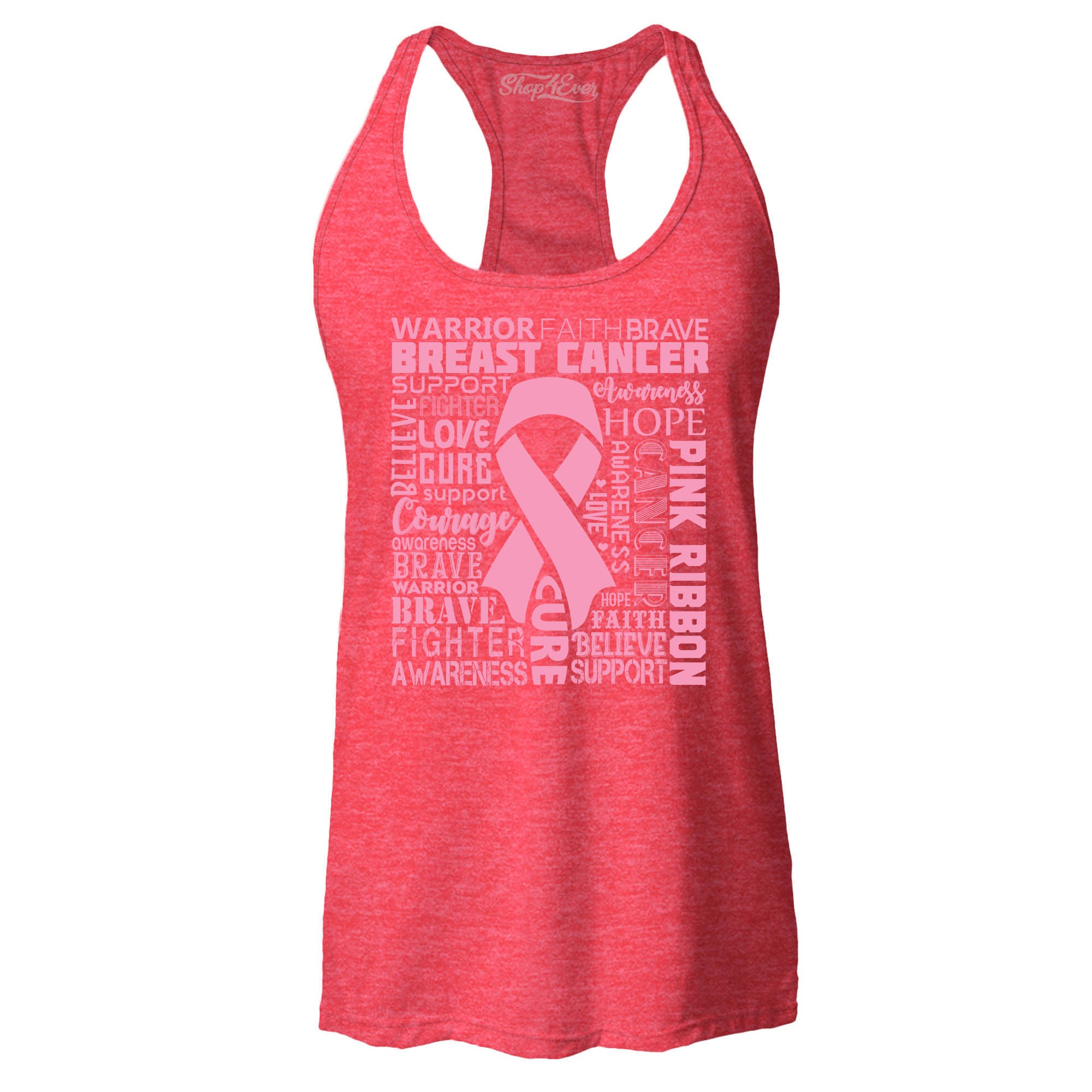 Breast Cancer Awareness Pink Ribbon Word Cloud Women's Racerback Tank Top Slim Fit