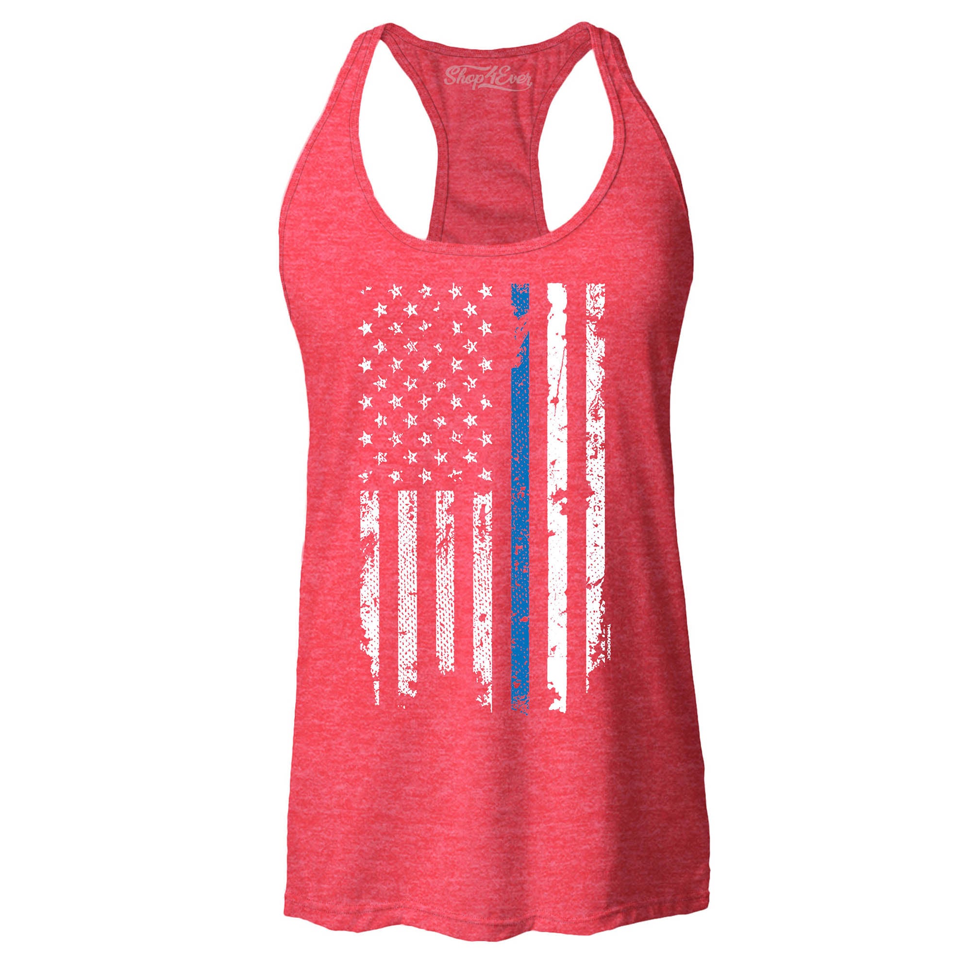 Police Officer American Flag Blue Line USA Women's Racerback Tank Top Law Enforcement Tank Tops