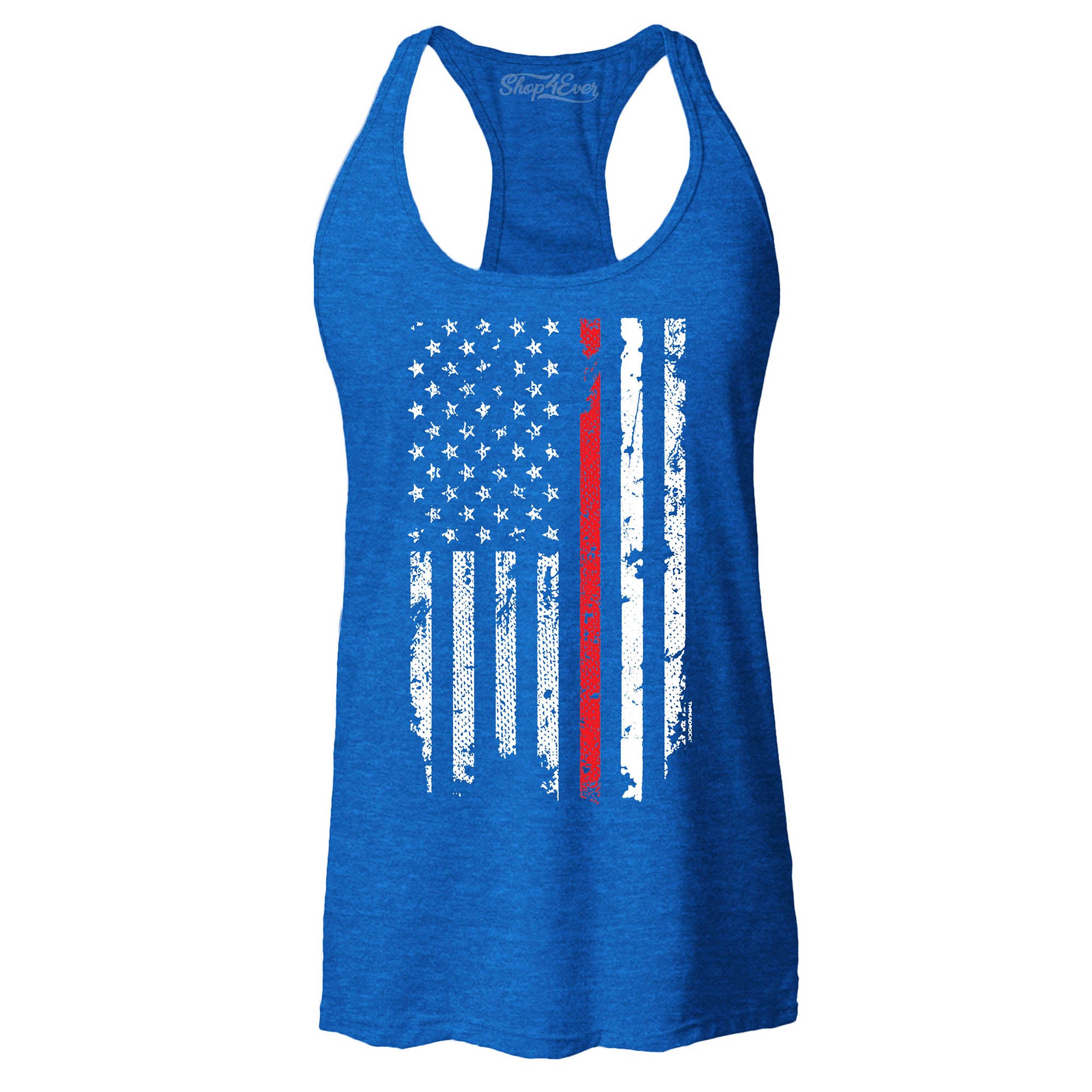 Firefighter American Flag Red Line Stripe USA Women's Racerback Tank Top 4th of July Tank Tops