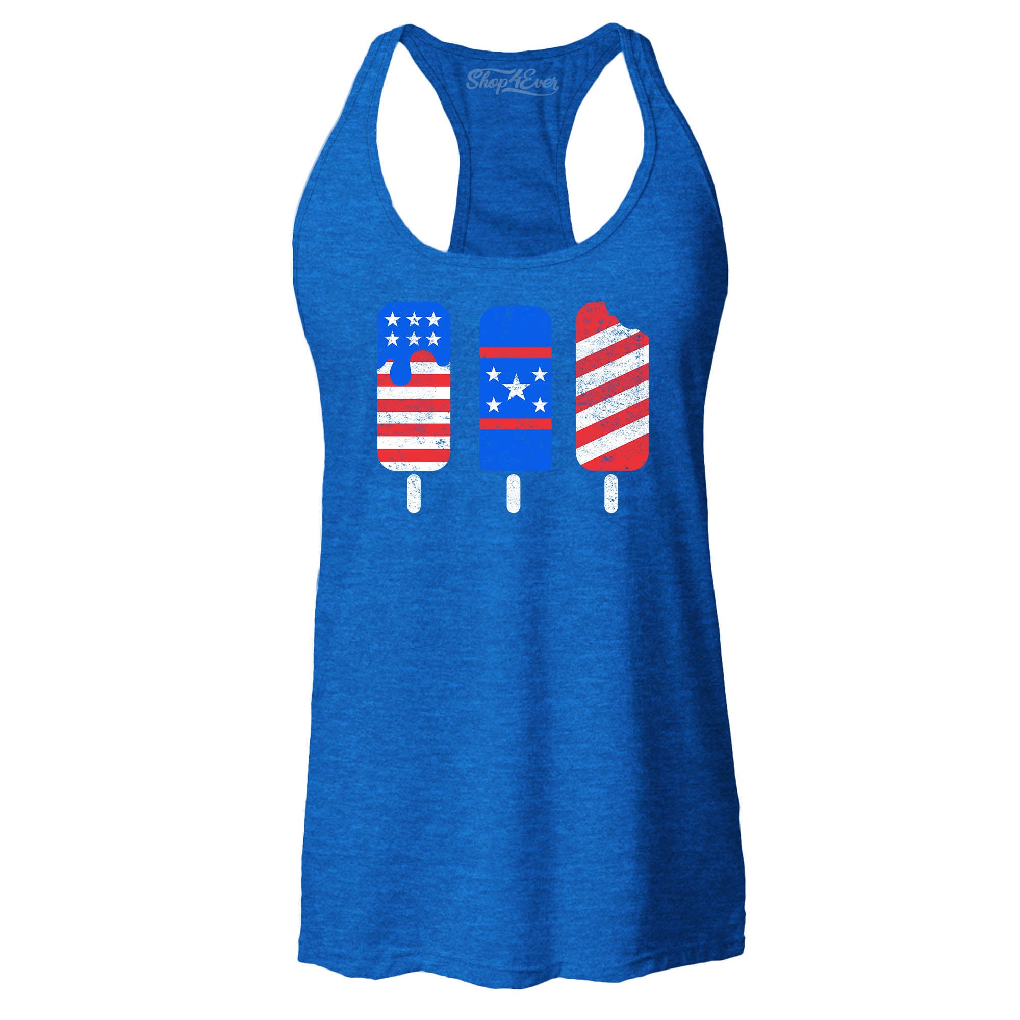 Patriotic Popsicles Ice Cream 4th of July Women's Racerback Tank Top Slim Fit
