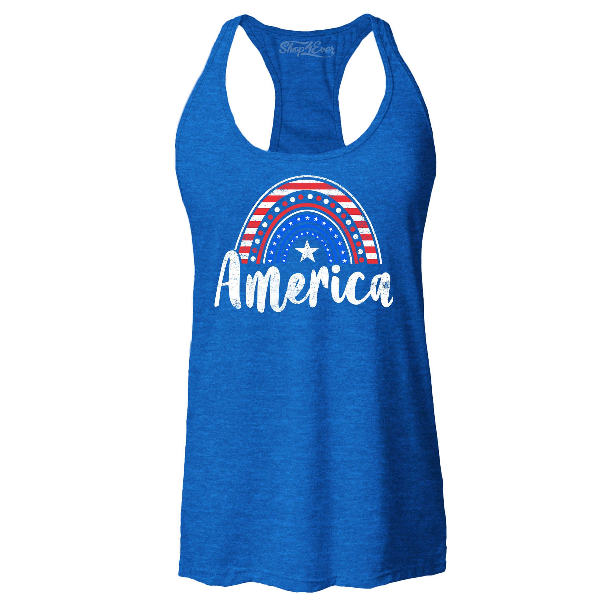 America Patriotic Rainbow 4th of July Women's Racerback Tank Top Slim Fit