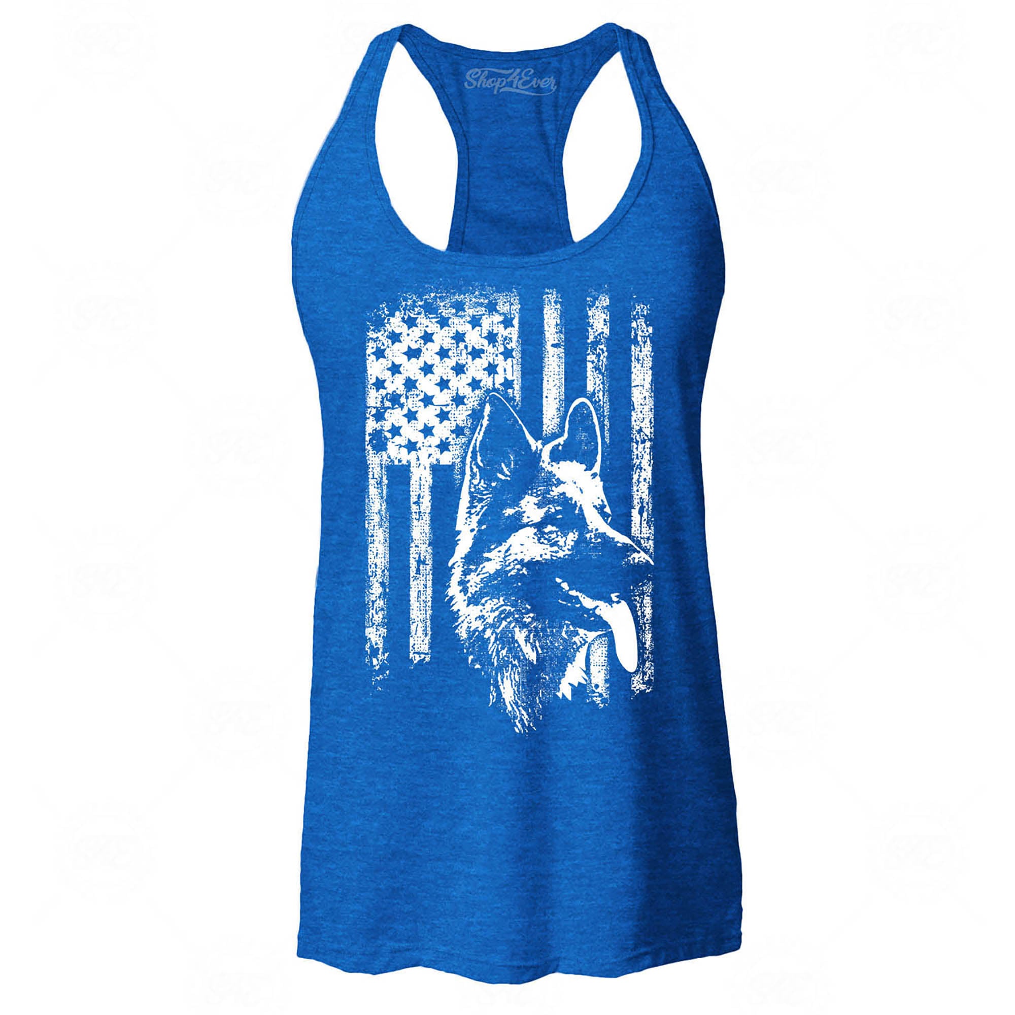 German Shepherd American Flag Women's Racerback Tank Top Slim Fit