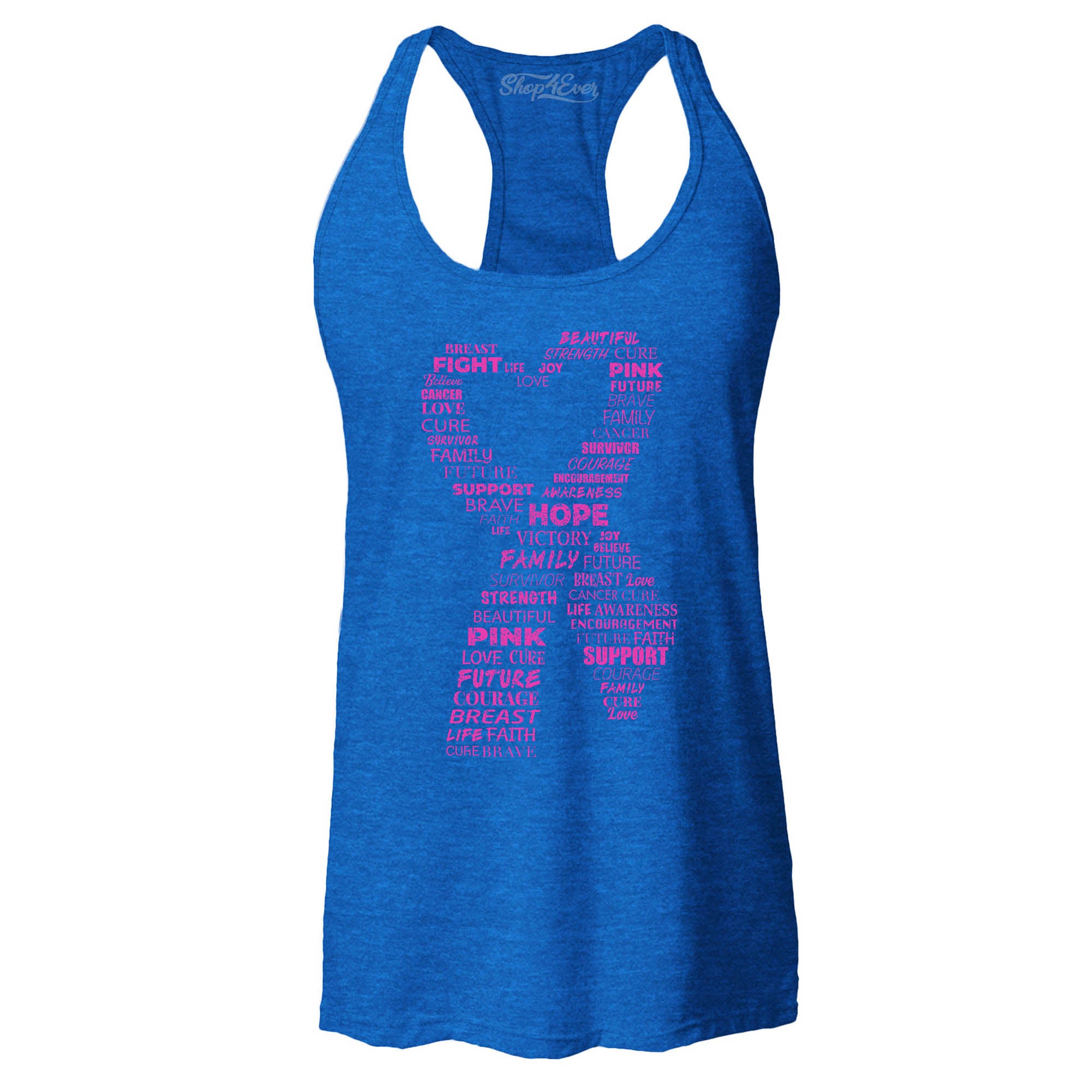 Pink Heart Ribbon Montage Breast Cancer Word Cloud Women's Racerback Tank Top Slim Fit