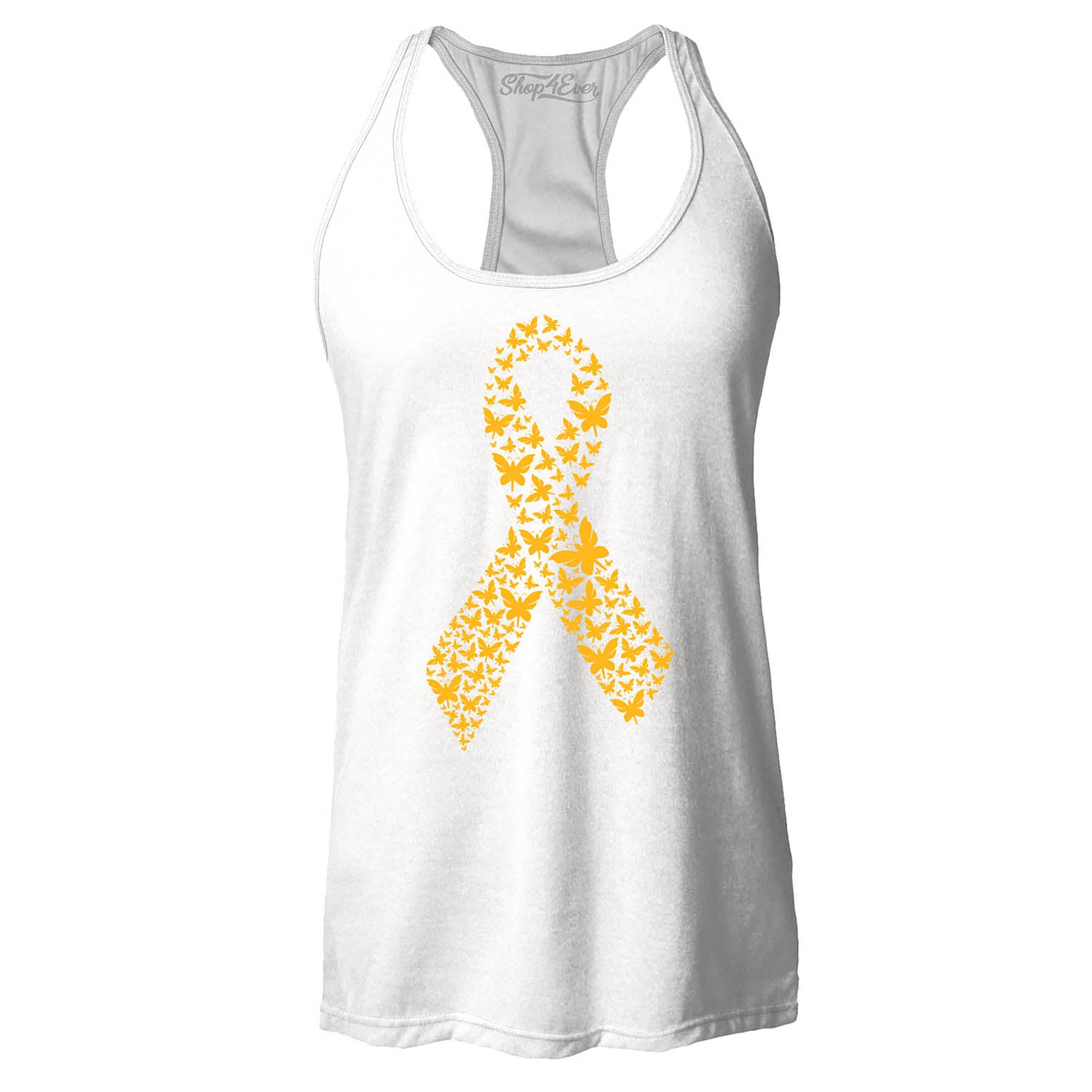 Gold Butterfly Ribbon Childhood Cancer Awareness Women's Racerback Tank Top Slim Fit