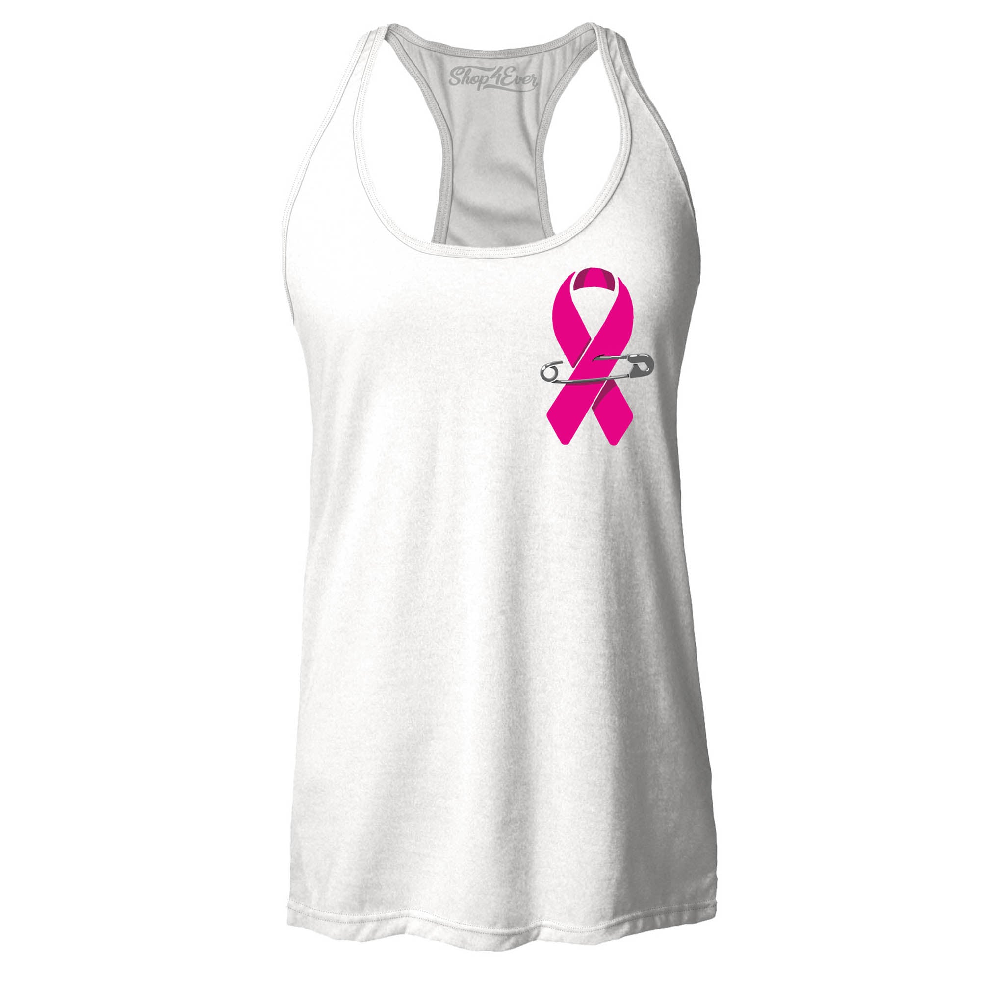 Pink Ribbon Pin Breast Cancer Awareness Women's Racerback Tank Top Slim Fit