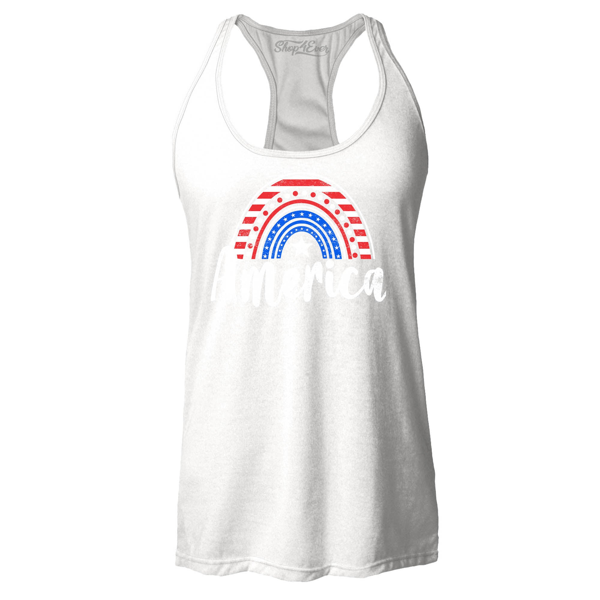 America Patriotic Rainbow 4th of July Women's Racerback Tank Top Slim Fit