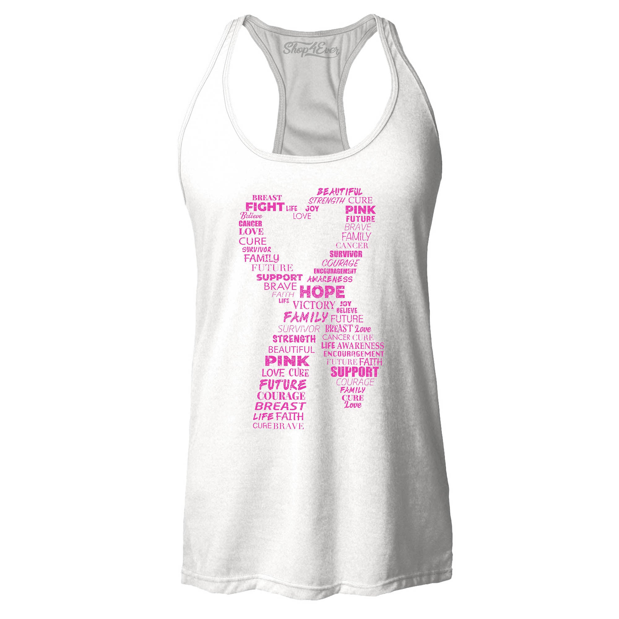 Pink Heart Ribbon Montage Breast Cancer Word Cloud Women's Racerback Tank Top Slim Fit