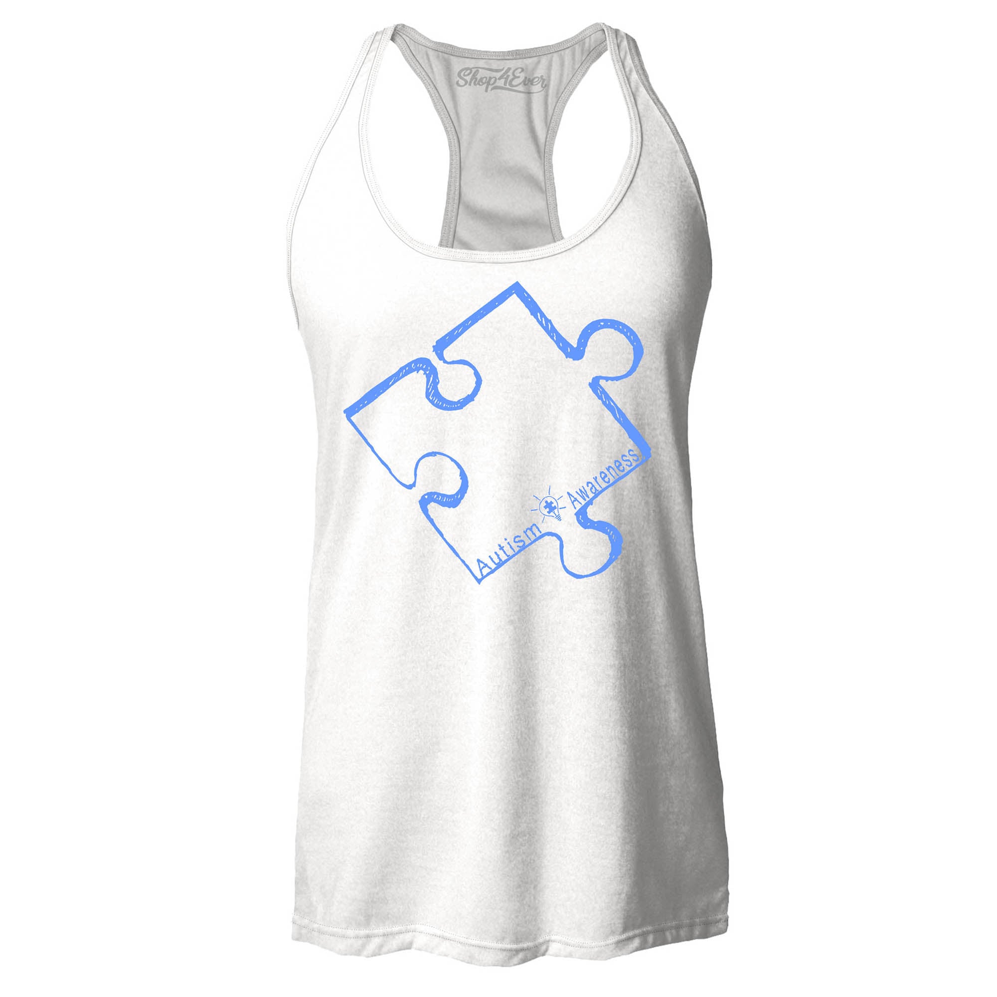 Blue Puzzle Piece Women's Racerback Tank Top Autism Awareness Tank Tops