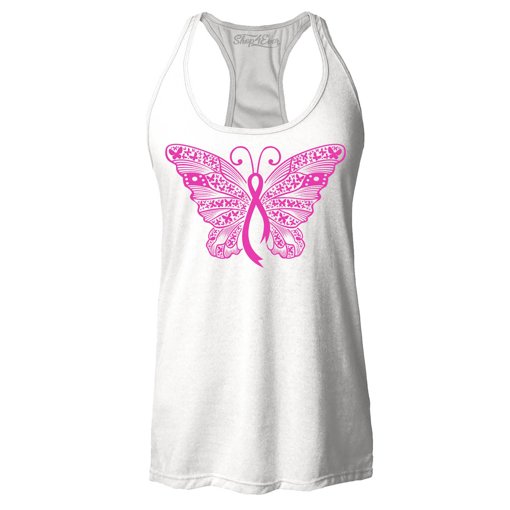 Pink Ribbon Butterfly Breast Cancer Awareness Women's Racerback Tank Top Slim Fit