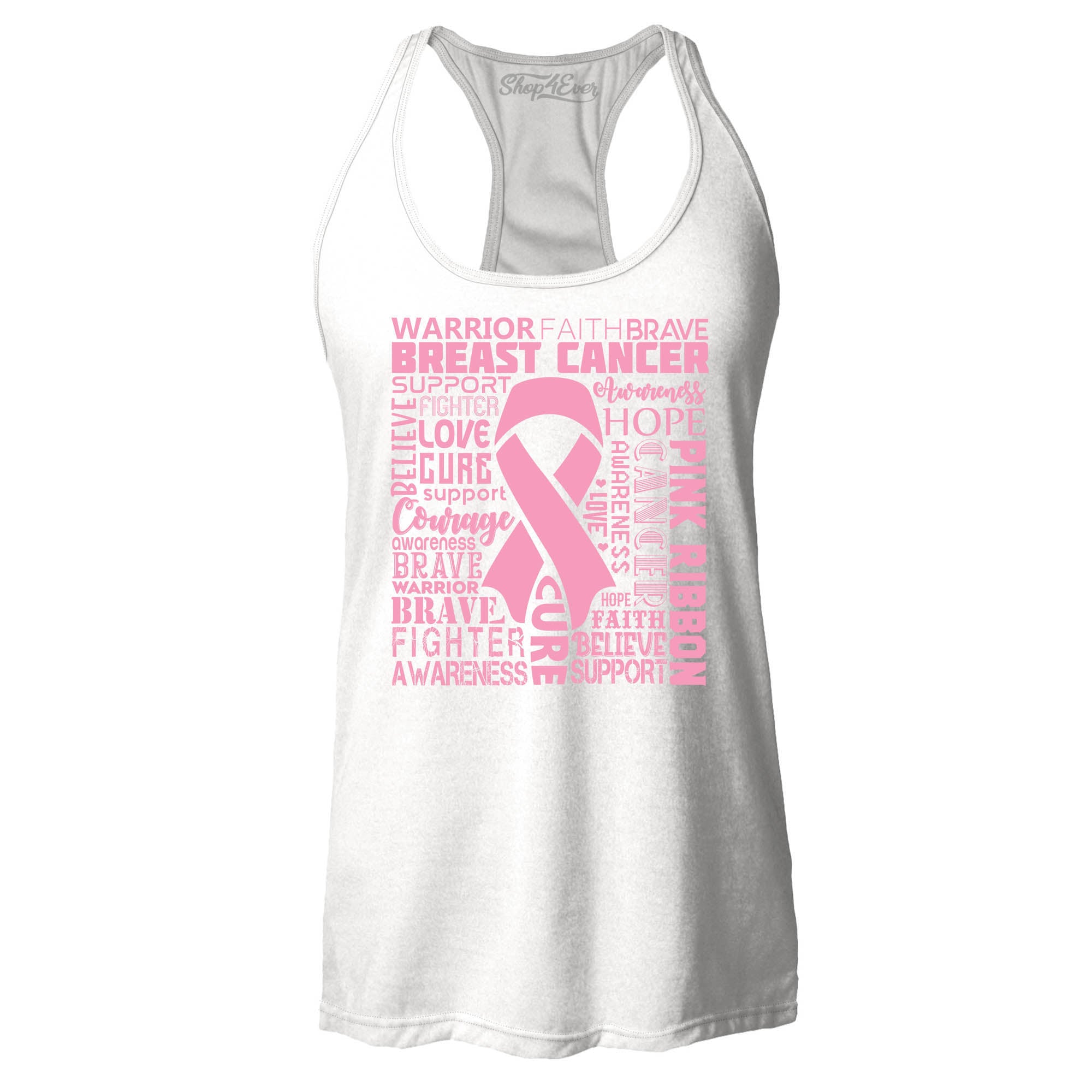 Breast Cancer Awareness Pink Ribbon Word Cloud Women's Racerback Tank Top Slim Fit