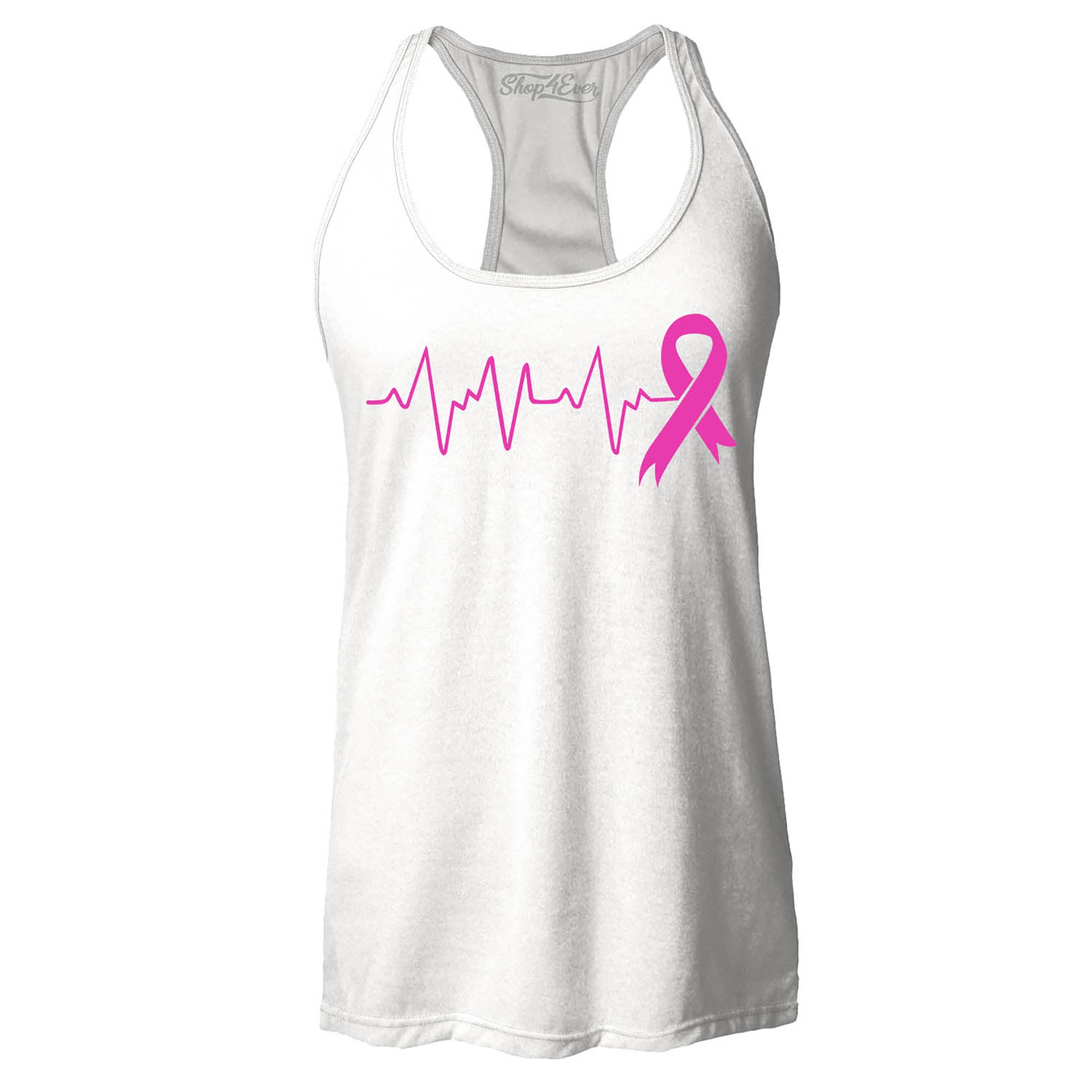 Heartbeat Pink Ribbon Breast Cancer Awareness Women's Racerback Tank Top Slim Fit