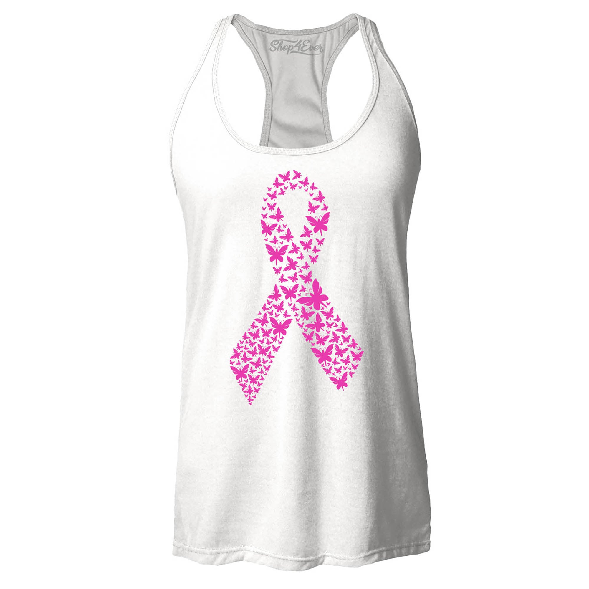 Pink Butterfly Ribbon Breast Cancer Awareness Women's Racerback Tank Top Slim Fit