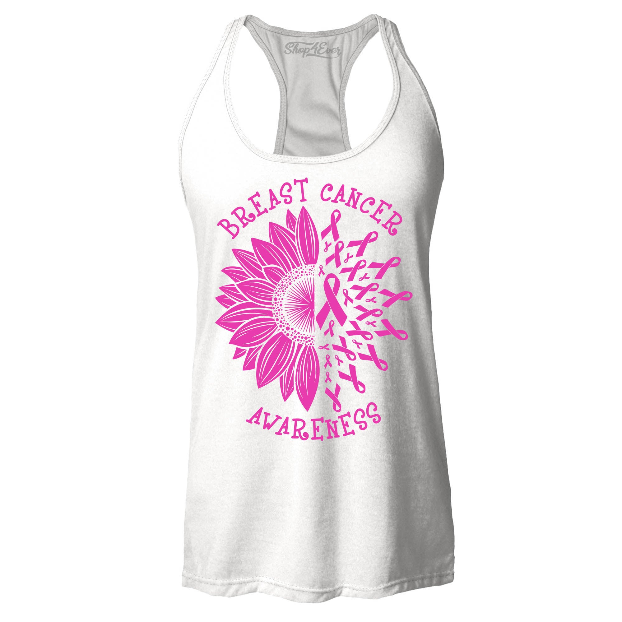 Sunflower Pink Ribbon Breast Cancer Awareness Women's Racerback Tank Top Slim Fit