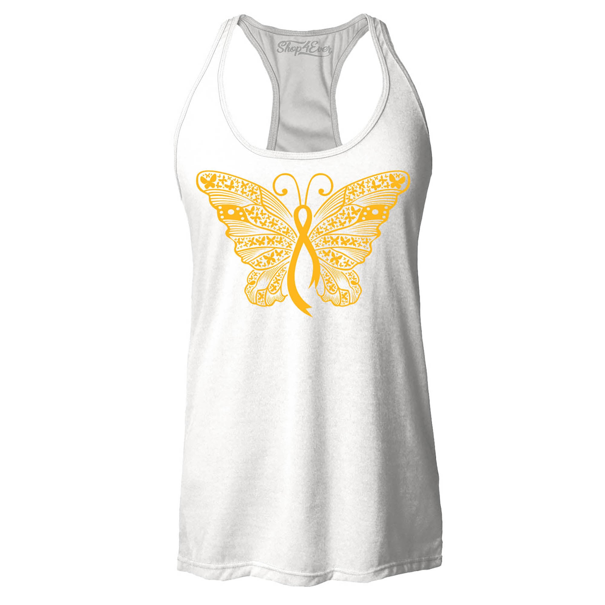 Gold Ribbon Butterfly Childhood Cancer Awareness Women's Racerback Tank Top Slim Fit