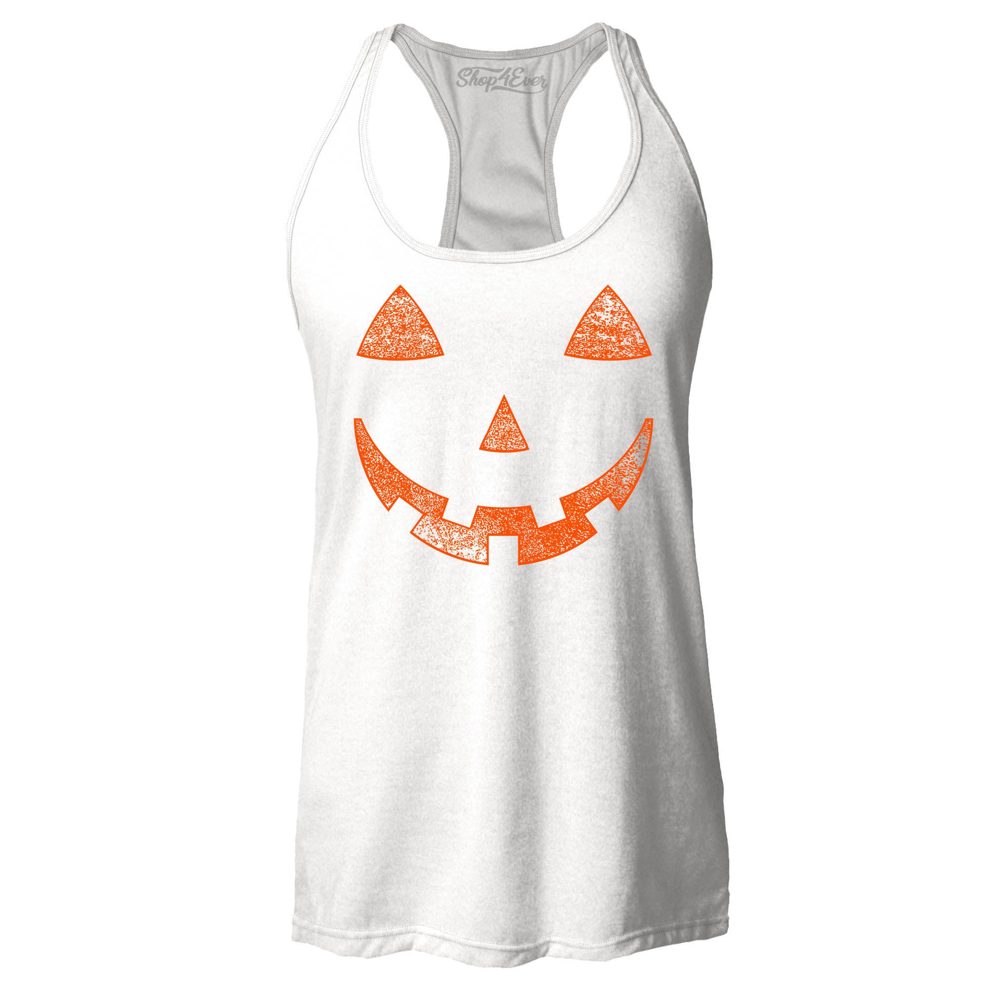 Orange Jack O' Lantern Pumpkin Face Women's Racerback Tank Top Slim Fit