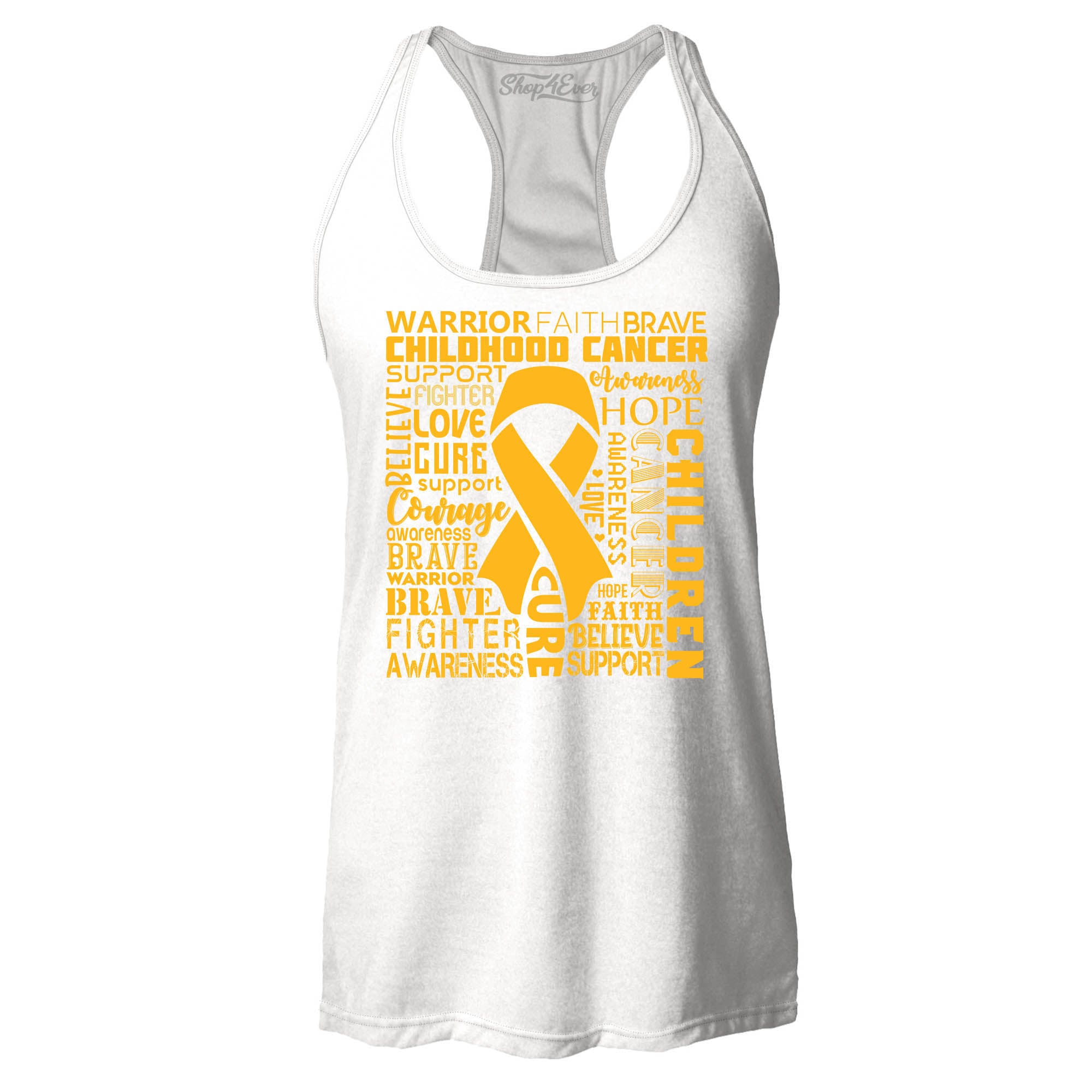 Childhood Cancer Awareness Gold Ribbon Word Cloud Women's Racerback Tank Top Slim Fit